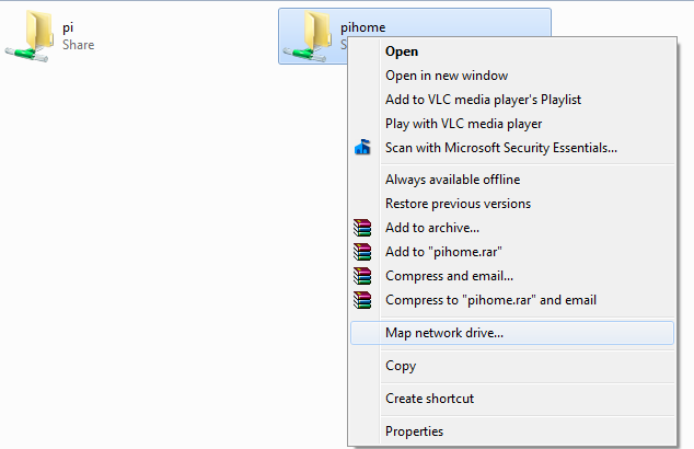 Mapeamento de unidade para conexão Windows e Raspberry Pi