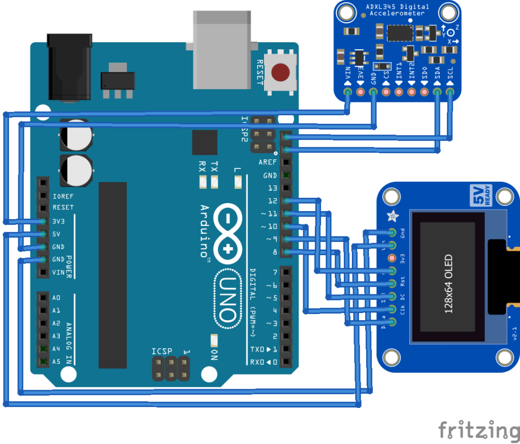 Diagrama de circuito do pedômetro baseado em Arduino