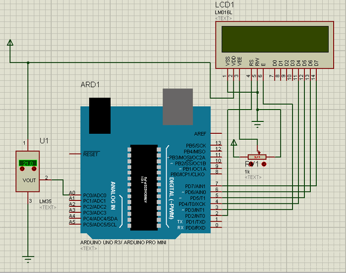 Diagrama de circuito do termômetro digital baseado em Arduino