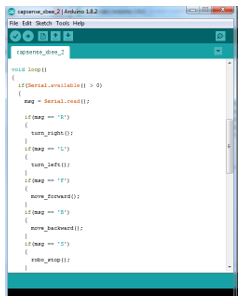 Screenshot of the Loop function in the Arduino code on the receiver side of the wireless robot Captura de tela da função Loop no código Arduino no lado do receptor do robô sem fio