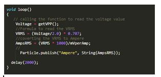 Captura de tela do código C usado na função Loop no código Photon para Smart Socket