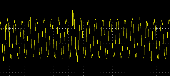 Gráfico do nível da linha de saída do pré-amplificador MAX4468 ​​observado no osciloscópio de armazenamento digital 