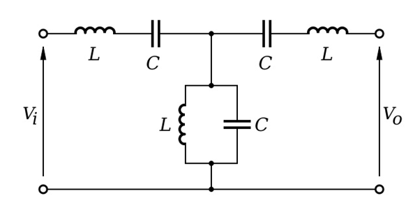 Diagrama de circuito do filtro de áudio passa-banda passivo de primeira ordem 