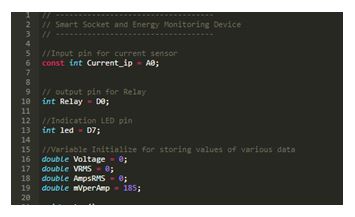 Captura de tela do código C usado para inicialização no código Photon para Smart Socket