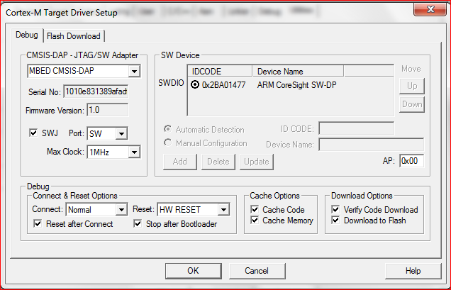 Configurações de depuração/utilitários usando o NXP LPC1768