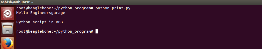 Captura de tela da execução do script Python no Beaglebone Black