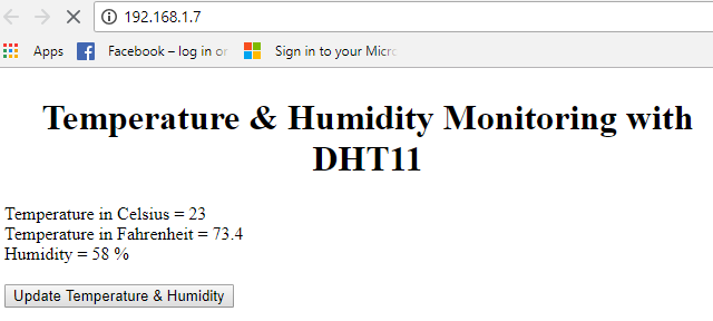 Nodemcu medindo temperatura e umidade usando sensor dht11 por WiFi