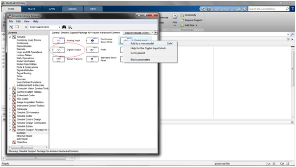 Captura de tela da seleção de saída digital no Simulink