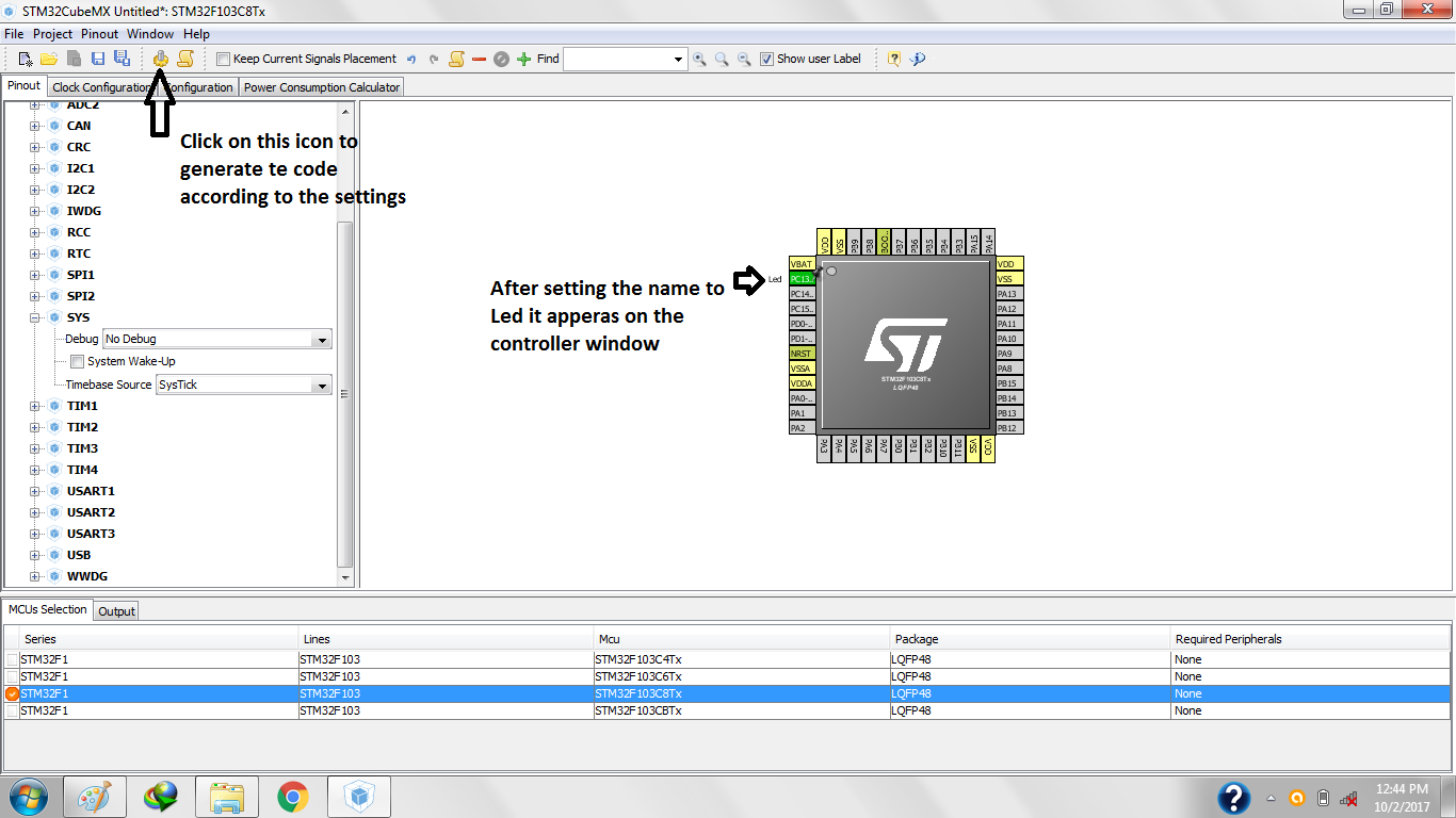 nome stmcubemx gpio alterado e gerando código