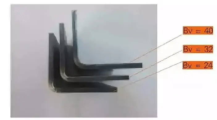 Comparação do raio interno da dobra SPHC de 4,5 mm com diferentes larguras de canal
