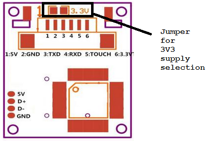 Puente para seleccionar la tensión de alimentación en el sensor de huellas dactilares R307