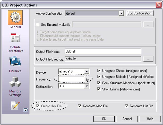 Captura de tela do menu Projeto no AVR Studio 4