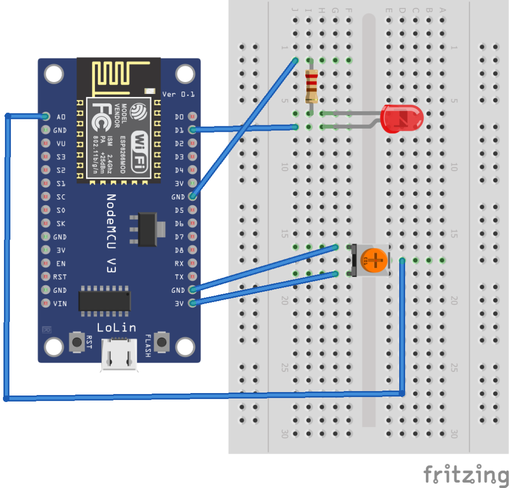 Diagrama de circuito para controle da taxa de intermitência do LED usando ESP826