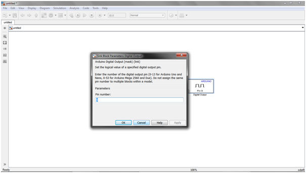 Captura de tela da janela Configuração de Pin no Simulink