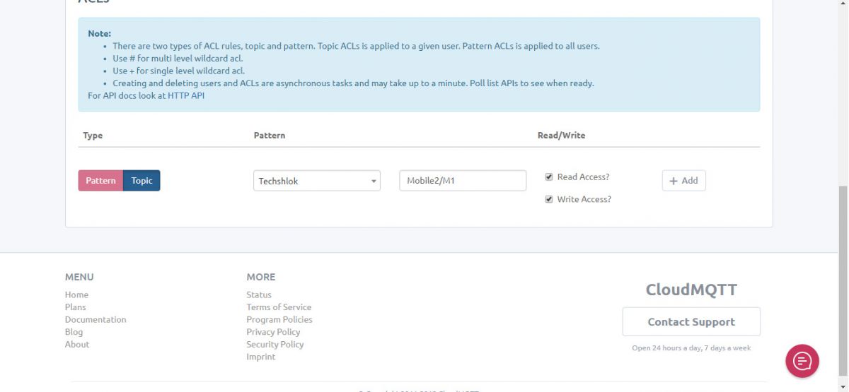 Captura de tela da criação de tópicos no CloudMQTT