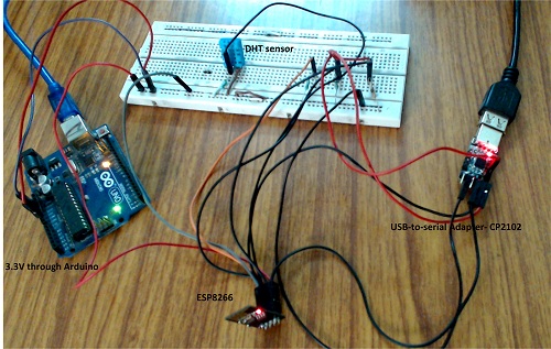 Protótipo do monitor de temperatura e umidade baseado em ESP8266 controlado pelo corretor Adafruit