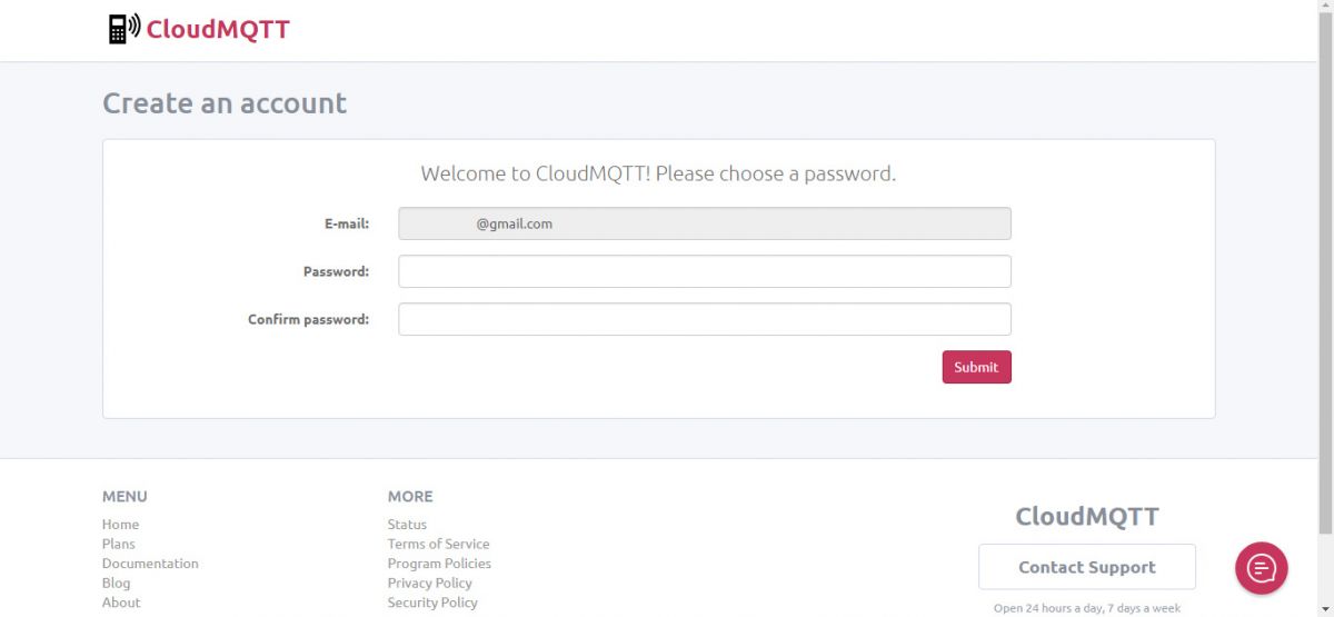 Captura de tela da criação de conta de cliente no CloudMQTT