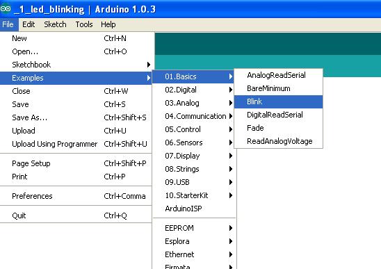  Código LED piscando no menu Arquivo