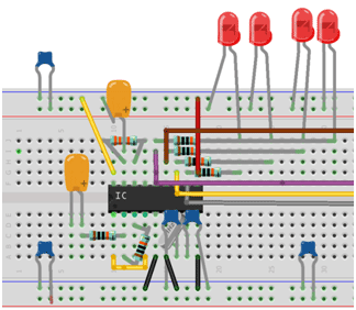 Imagem representacional do circuito decodificador DTMF na placa de ensaio