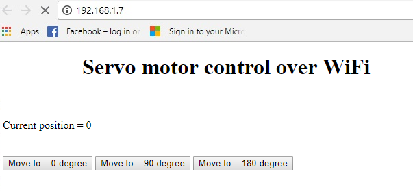 Servo motor com botões de controle de página web nodemcu