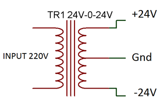 Diagrama de circuito do transformador 24-0-24V