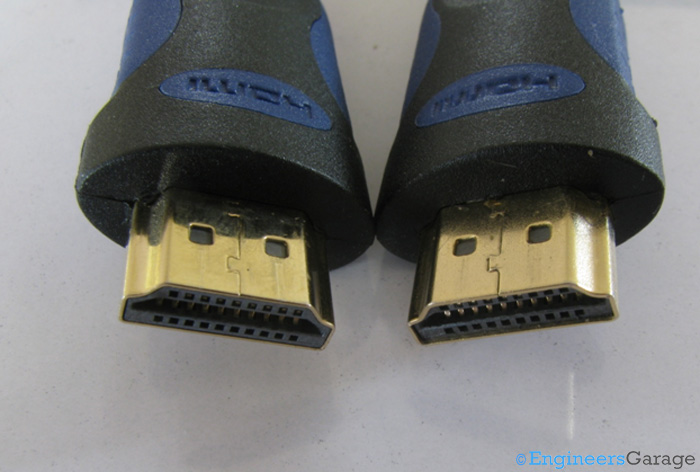 Conectores na extremidade do cabo HDMI