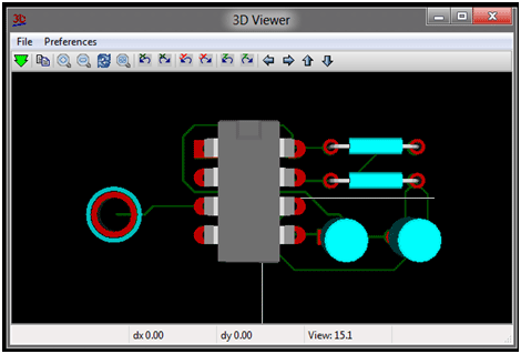 Captura de tela do visualizador 3D no KIcad