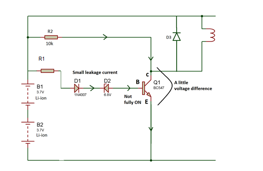 Diagrama de circuito mostrando o interruptor lateral alto funcionando no protetor de sobrecarga da bateria