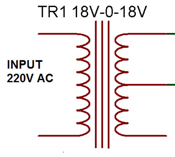 Diagrama de circuito do transformador 18-0-18V