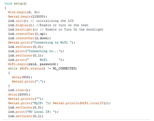 Captura de tela do código C usado na função de configuração da estação meteorológica IoT baseada em modem ESP