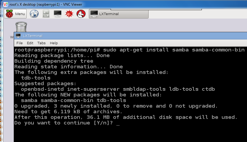 Instalando o software Samba para suporte WINS e Raspberry pi