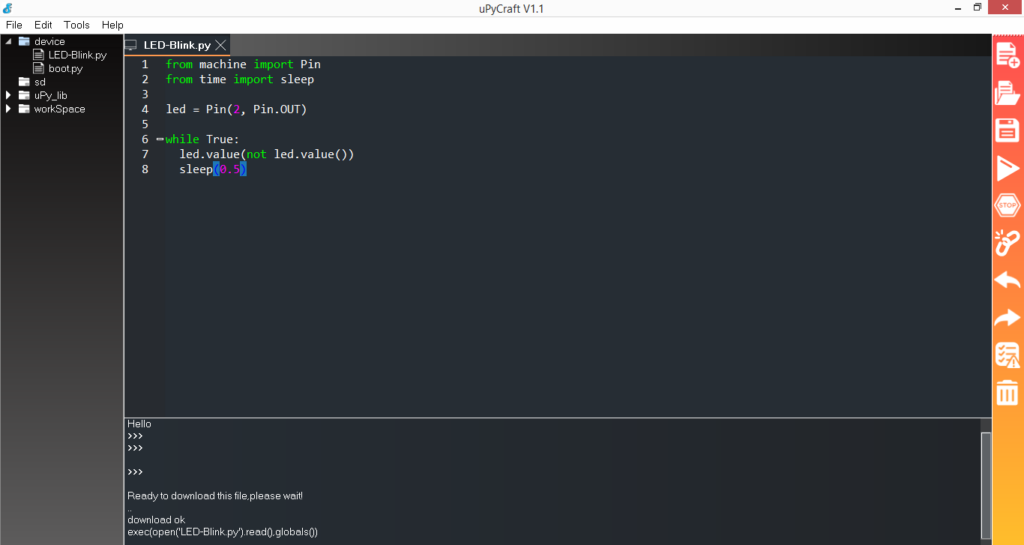 Executando scripts MicroPython no uPyCraft IDE
