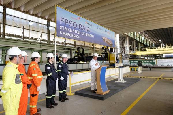 Ceremonia de corte de acero de la FPSO Raia (Crédito: Seatrium)