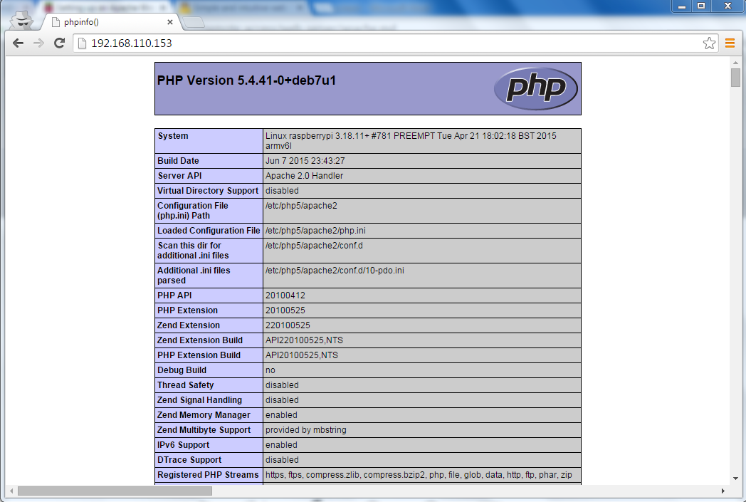 Testando código PHP no Raspberry Pi Apache Server