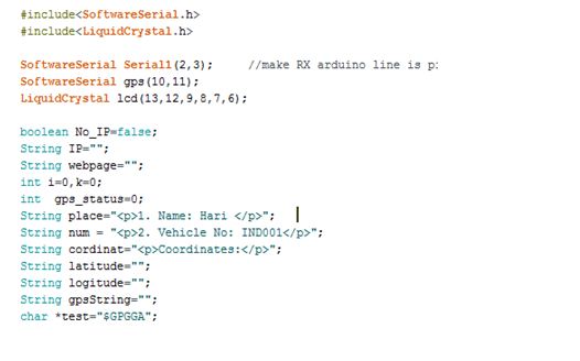 Captura de tela do código Arduino usado para inicialização do dispositivo IoT de rastreamento de veículos