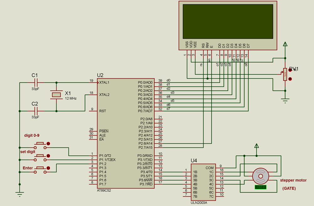 Diagrama de circuito do sistema de bloqueio de código sequencial baseado em microcontrolador 8051 