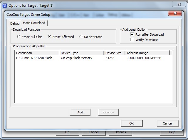 Opções de download de Flash para NXP LPC1768