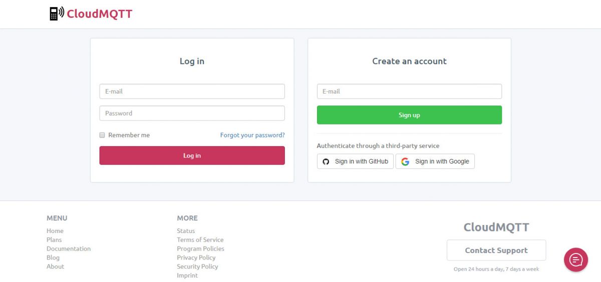 Captura de tela da página de registro de conta do cliente no CloudMQTT