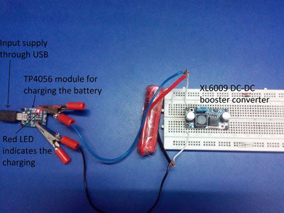 Protótipo de Power Bank projetado em uma protoboard