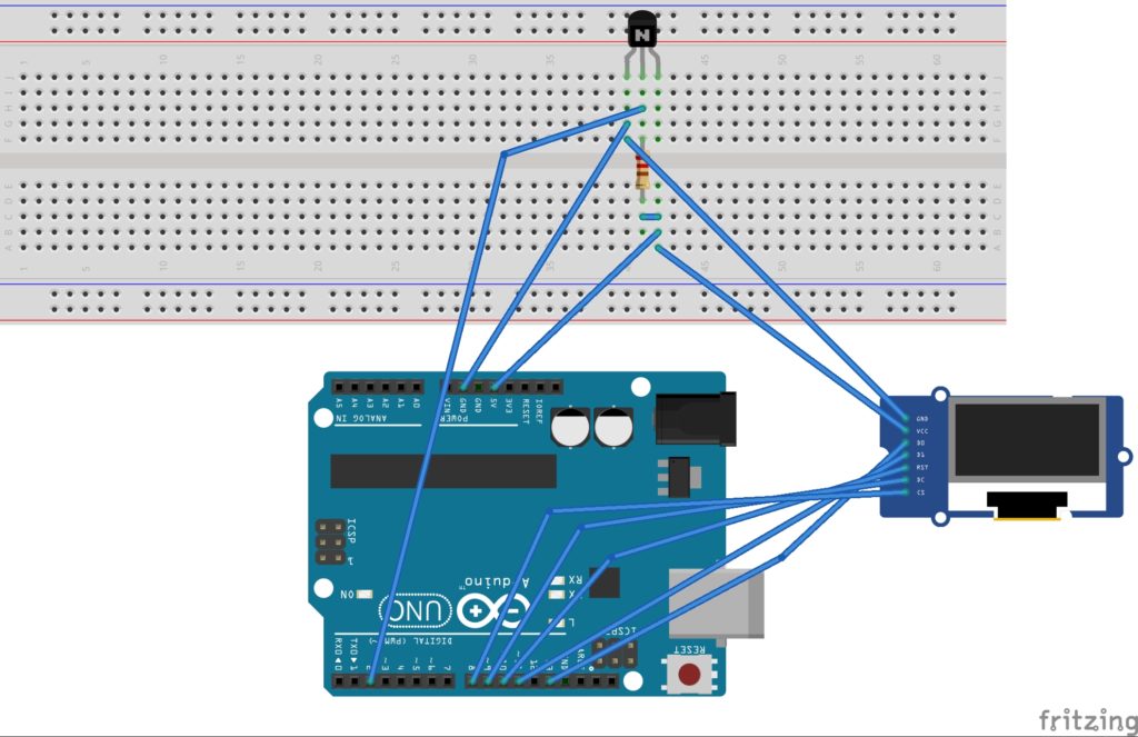 Diagrama de circuito do monitor de temperatura da água DS18B20 baseado em Arduino