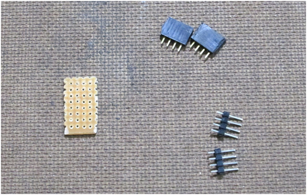 Imagem mostrando os componentes necessários para fazer o adaptador breadboard do modem ESP8266