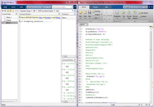 Captura de tela do código Matlab usado no sistema de vigilância de tráfego