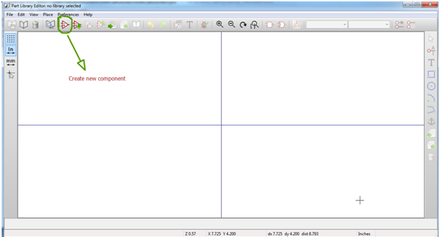 Captura de tela da criação de um novo componente no KIcad