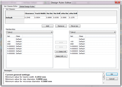 Captura de tela do Editor de regras de design no KIcad