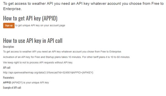 Captura de tela da assinatura da API OpenWeatherMap