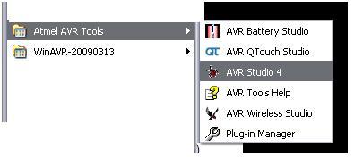 Captura de tela do menu Iniciar do Windows navegando para o AVR Studio 4