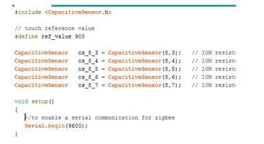 Screenshot of initialization in Arduino code on the transmitter side of the wireless robot Captura de tela da inicialização no código Arduino no lado do transmissor do robô sem fio