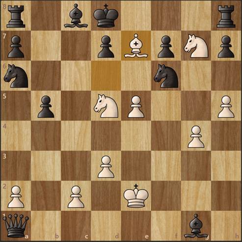A wooden chess board with a game in progress showing white has checkmated black using a bishop and two knights