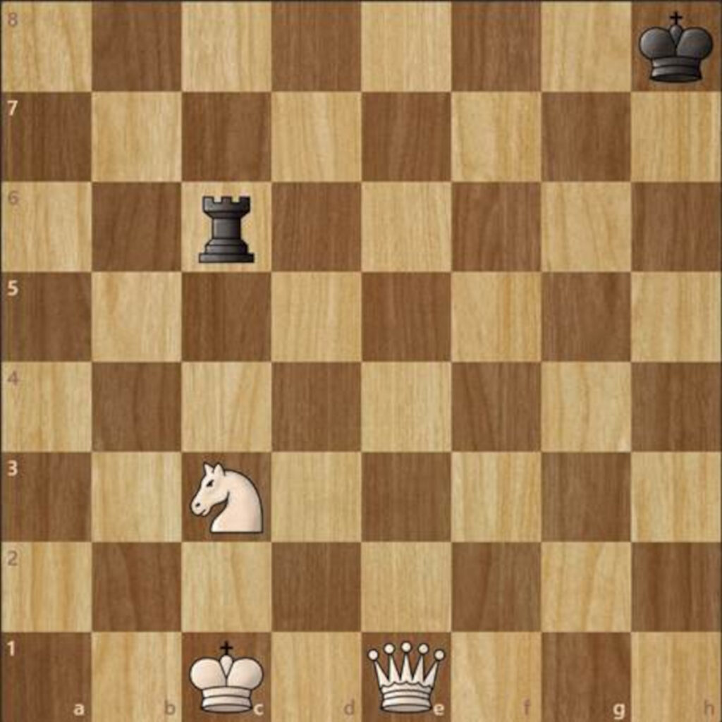 A simple chess scenario is shown where a trade will occur on the next move
