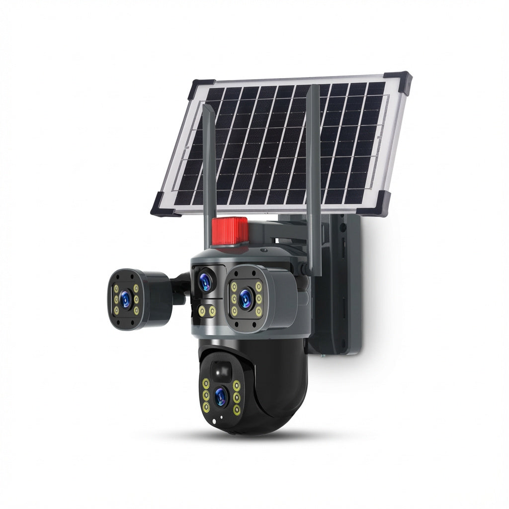 Triple-Lens Solar Security Camera with AI Human Detection